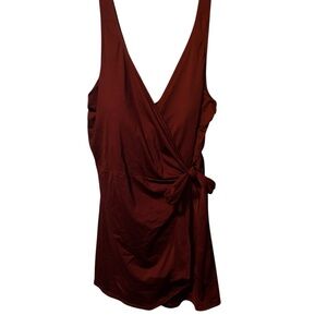 Lands'end wrap swim dress plus size 22w dark wine swimsuit 3X
